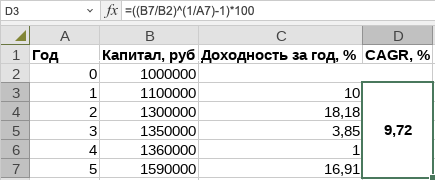 Как считать CAGR в Эксель